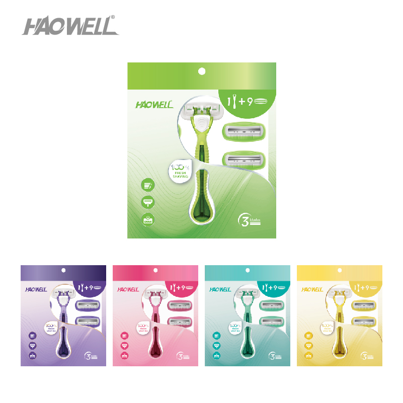 1+9 Box Women Razor High Quality 3 Triple Blade System Shaving Razor For Lady