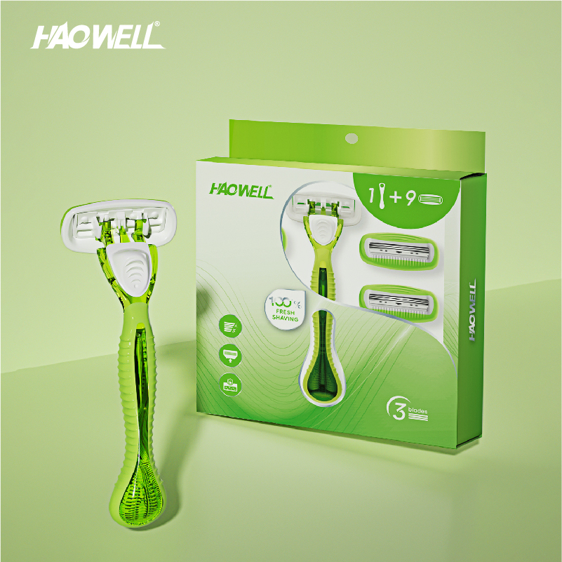 1+9 Box Women Razor High Quality 3 Triple Blade System Shaving Razor For Lady
