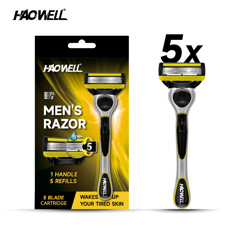 High Quality 5 Five Blade System Shaving Razor With Metal Handle Pivoting Head