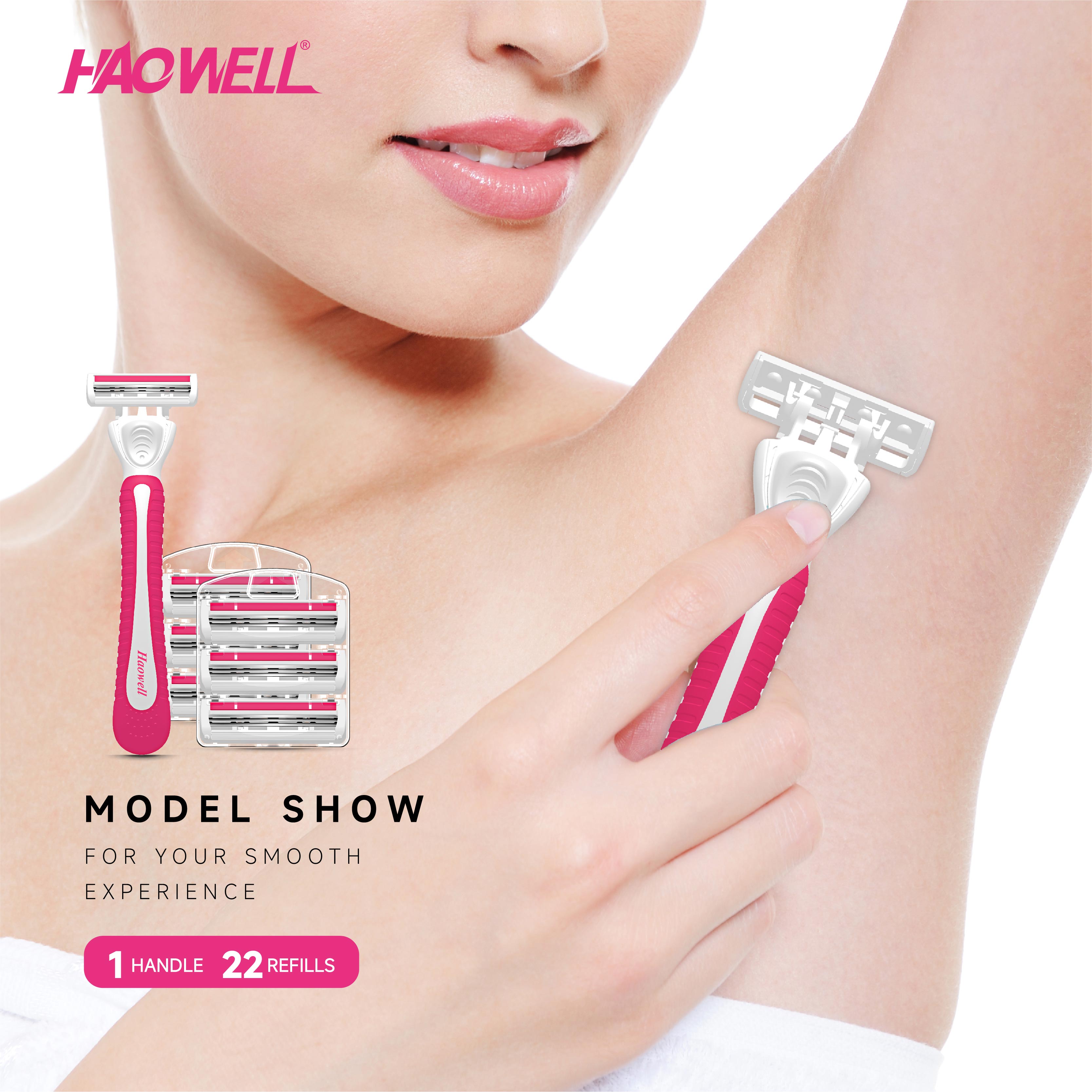 Basics 3-Blade Razor For Women, Handle, 22 Cartridges & Shower Hanger
