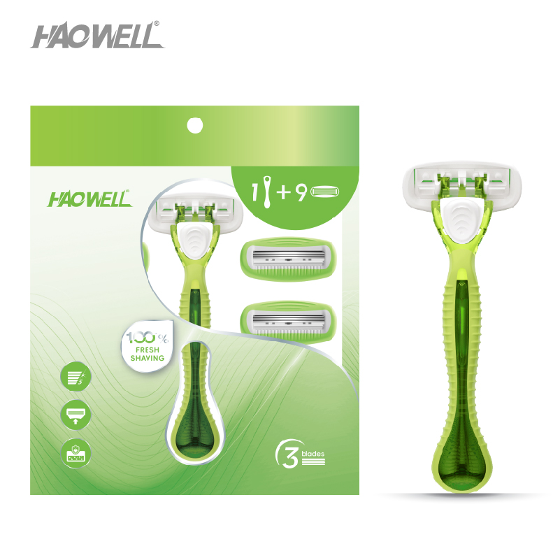 1+9 Box Women Razor High Quality 3 Triple Blade System Shaving Razor For Lady