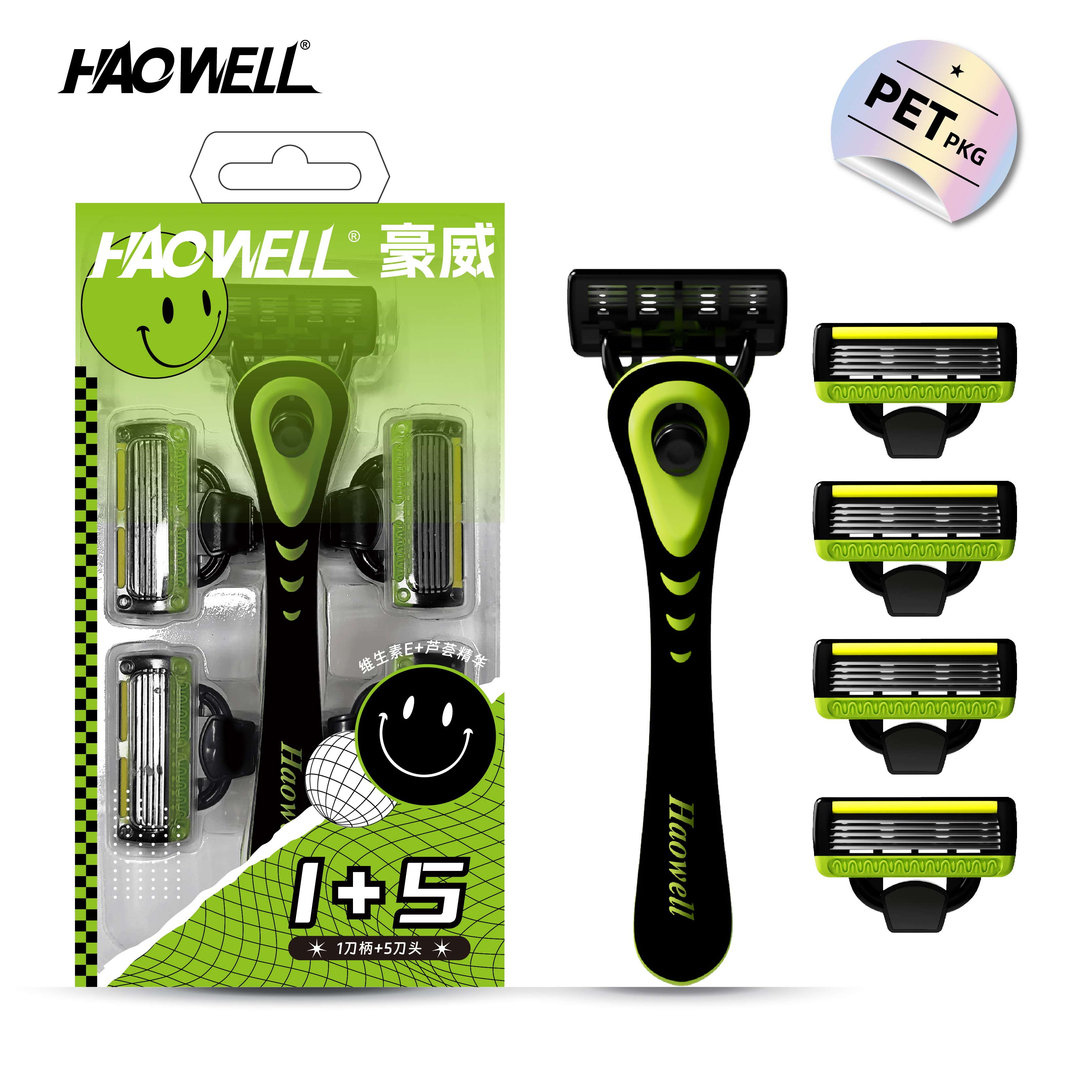 Fusion 3 Blades Razors, Men 1 Razor, 5 Razor Blade Refills, Shields Against Skin Irritation，PET PKG