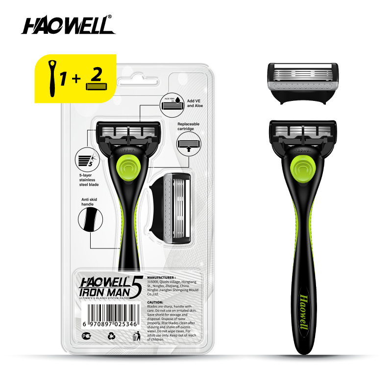 1+2 5 Blades Man Razor With 1 Handle And 2 Cartridges