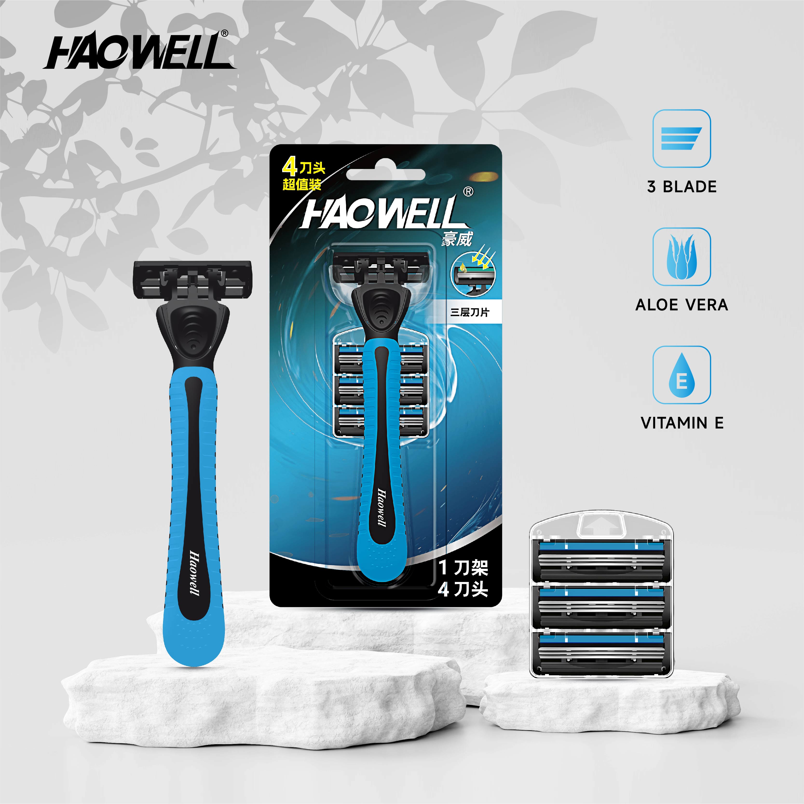 Manufacture Triple Blade Plastic Rubber Shaving Disposable Razor