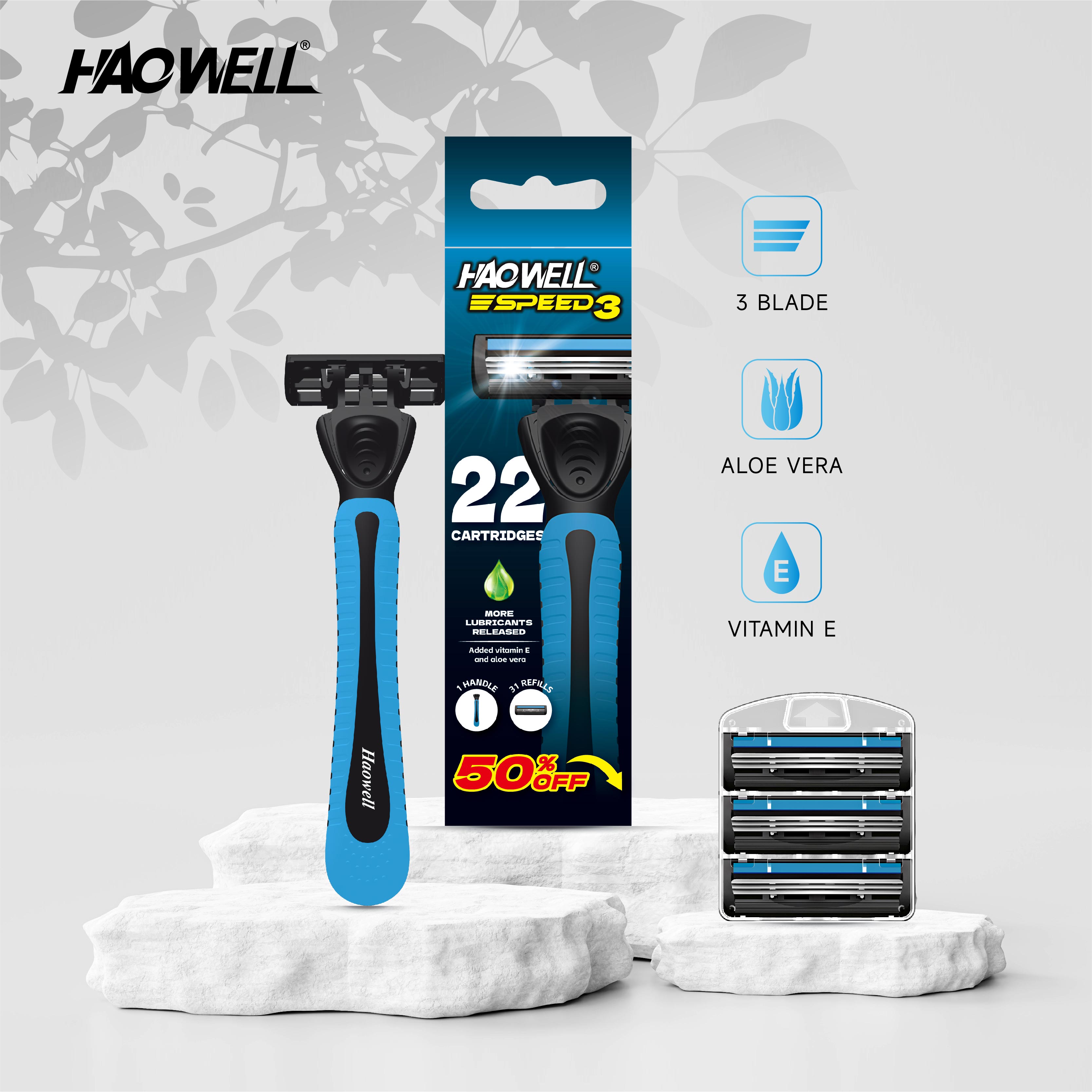 3-Blade Razor For Men With Lubrication, 1 Handle & 22 Cartridges, Cartridges Fit