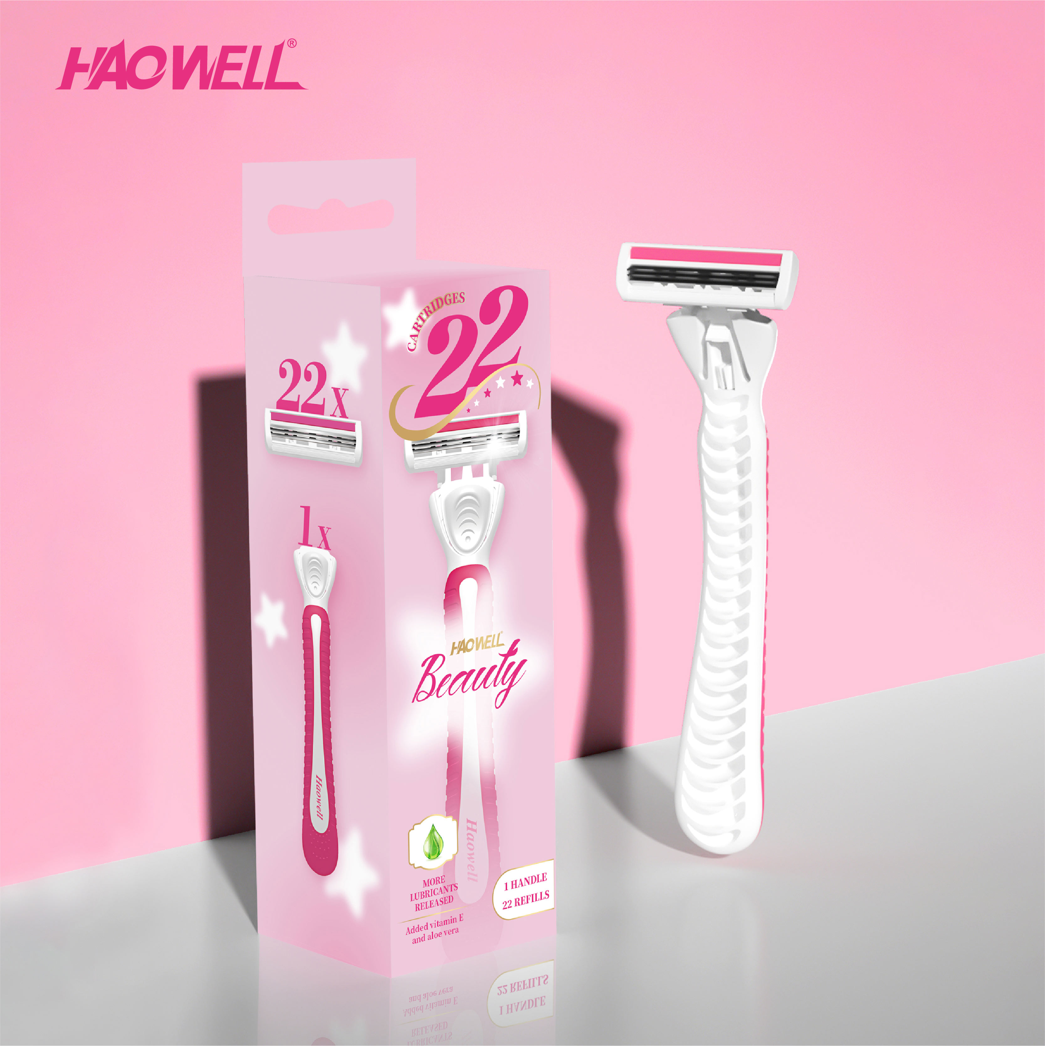 Basics 3-Blade Razor For Women, Handle, 22 Cartridges & Shower Hanger