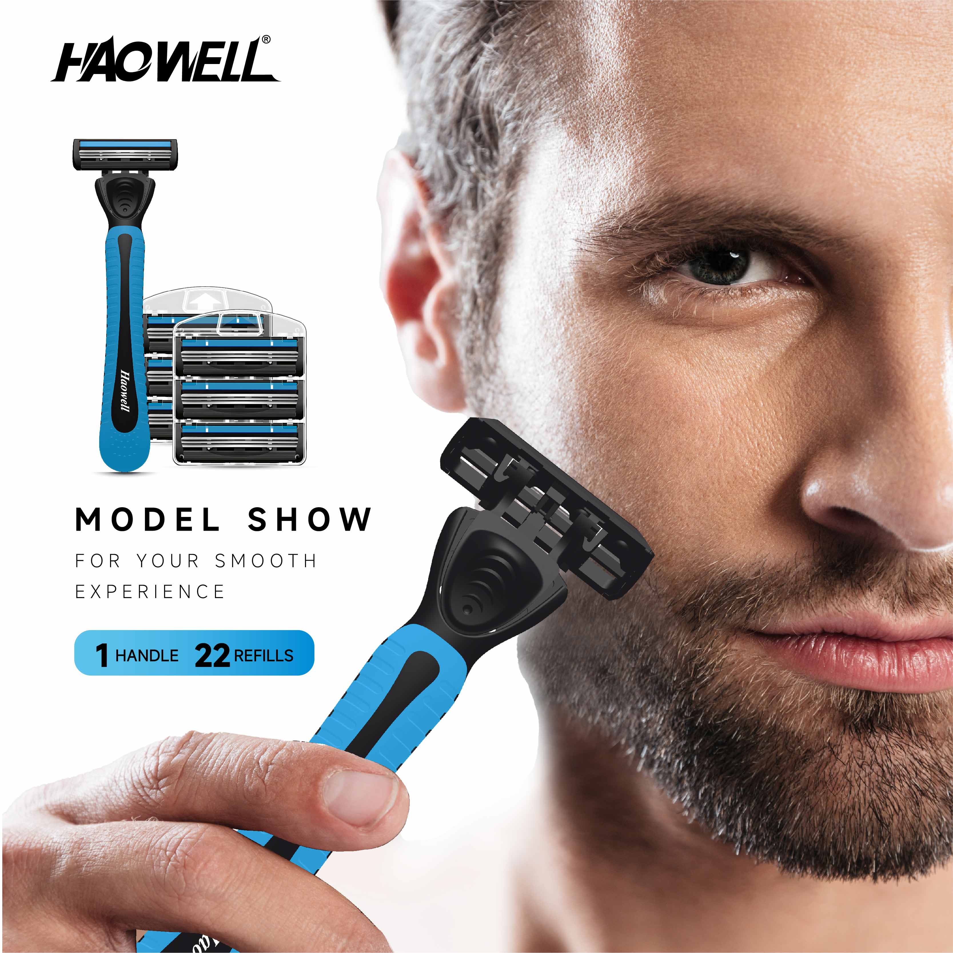 3-Blade Razor For Men With Lubrication, 1 Handle & 22 Cartridges, Cartridges Fit