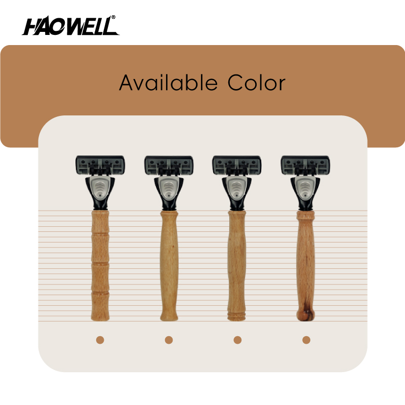 5 Blade Men's Razor With 1 Wood Handle And 13 Refills