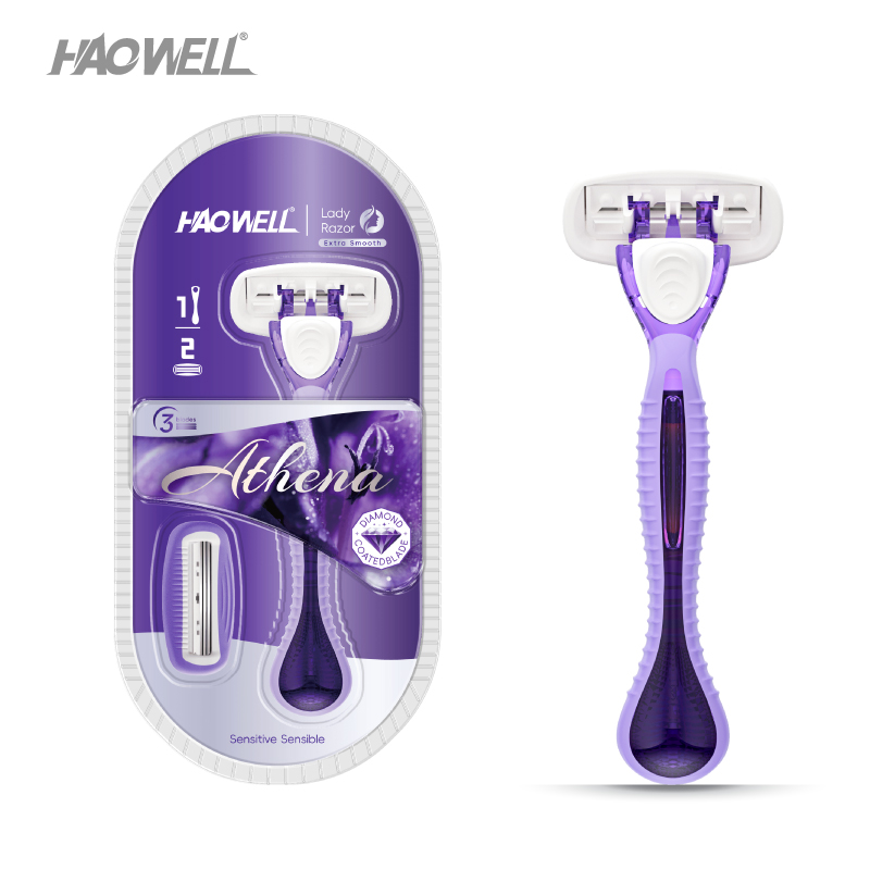 Disposable 3-Blade Razor For Women, Handle, 2 Cartridges