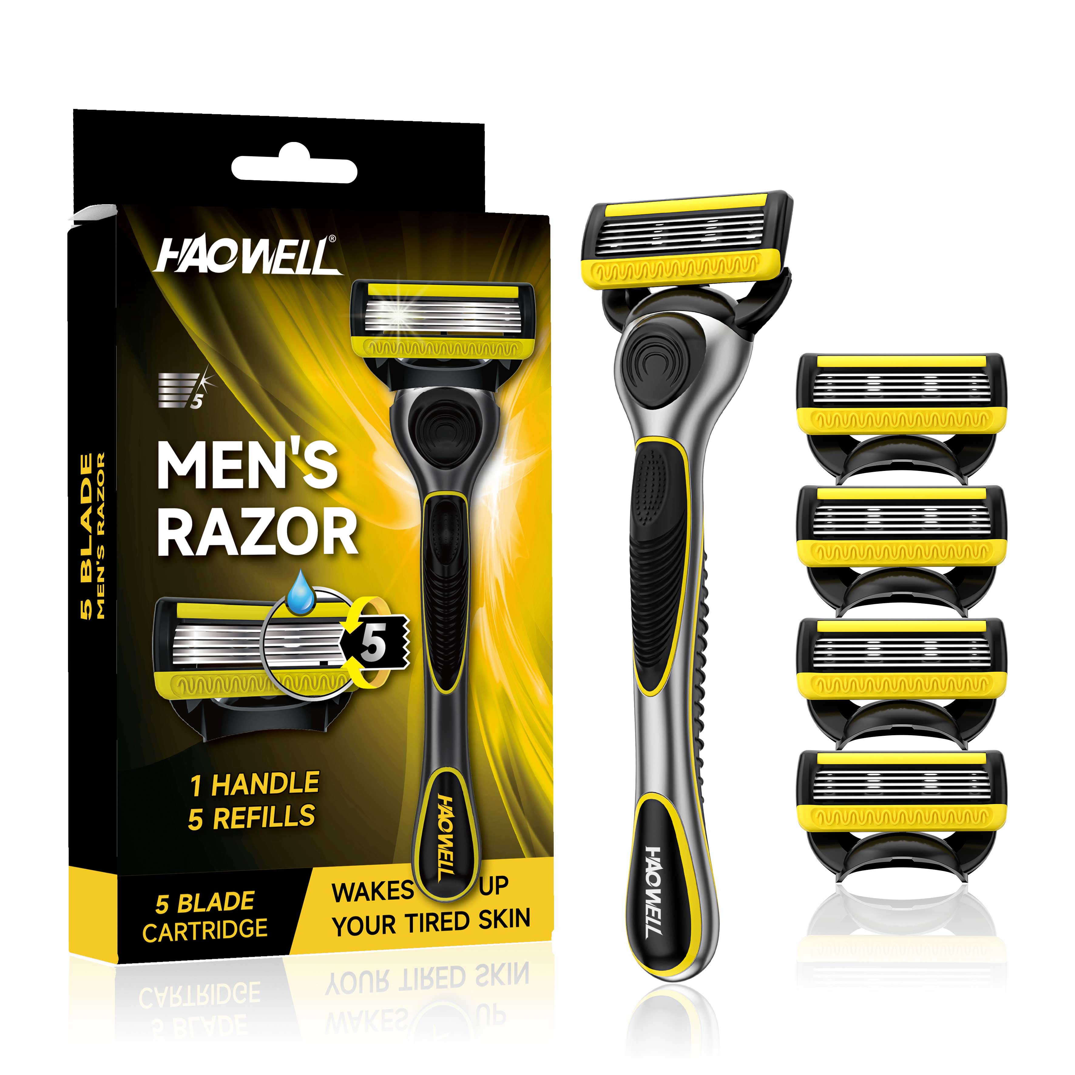 High Quality 5 Five Blade System Shaving Razor With Metal Handle Pivoting Head