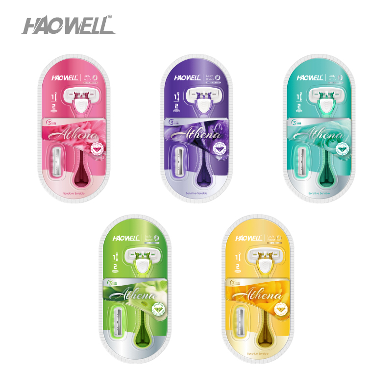 Disposable 3-Blade Razor For Women, Handle, 2 Cartridges