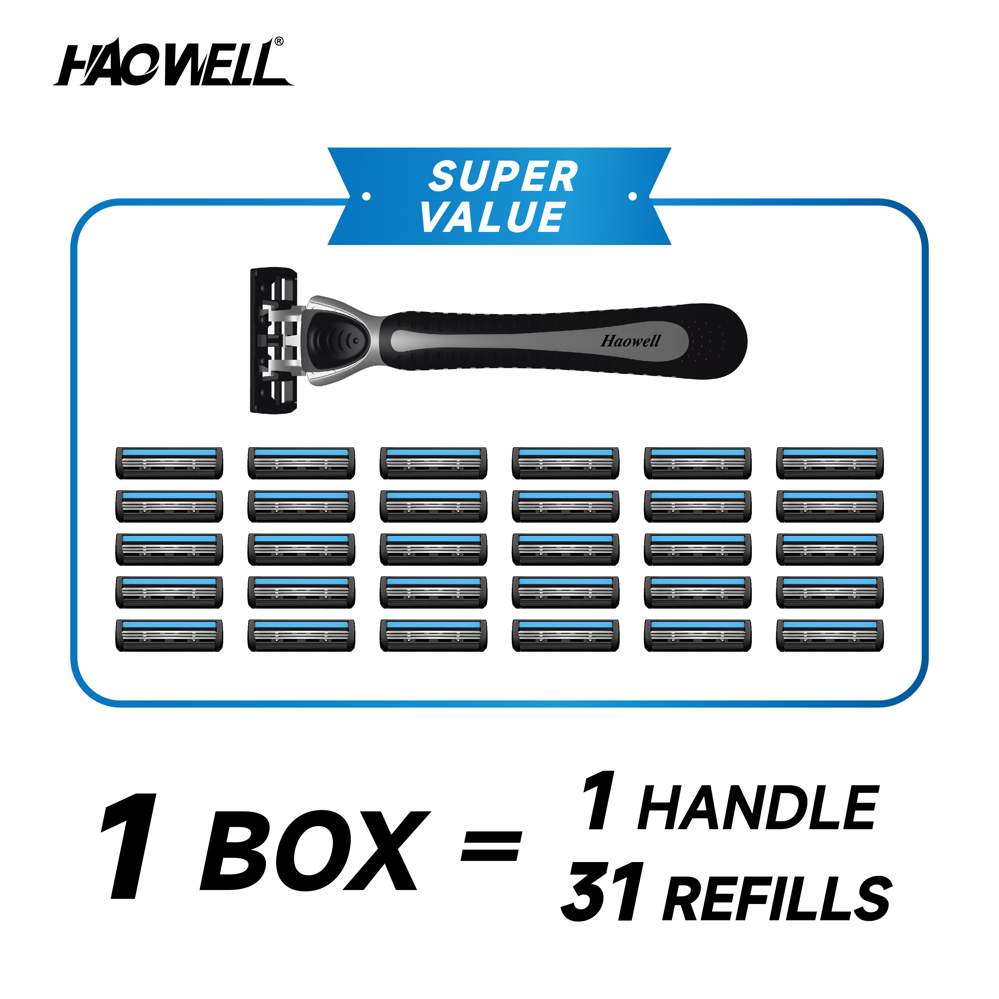 1+31 Box Hot Sale 3 Blade Men Razor 1 Handle 31 Refills Shaving Razor
